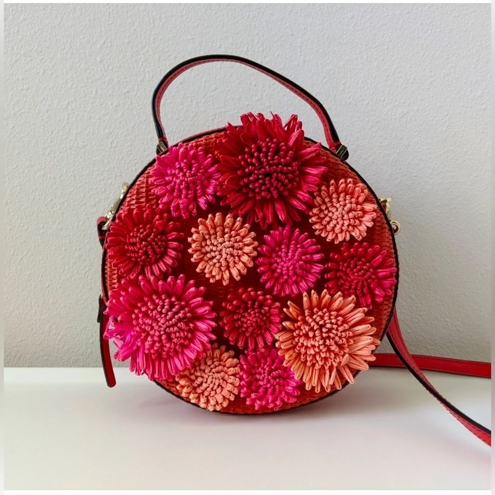 Rare Kate Spade leather handbag, w/ detachable strap, red, pink, hot pink